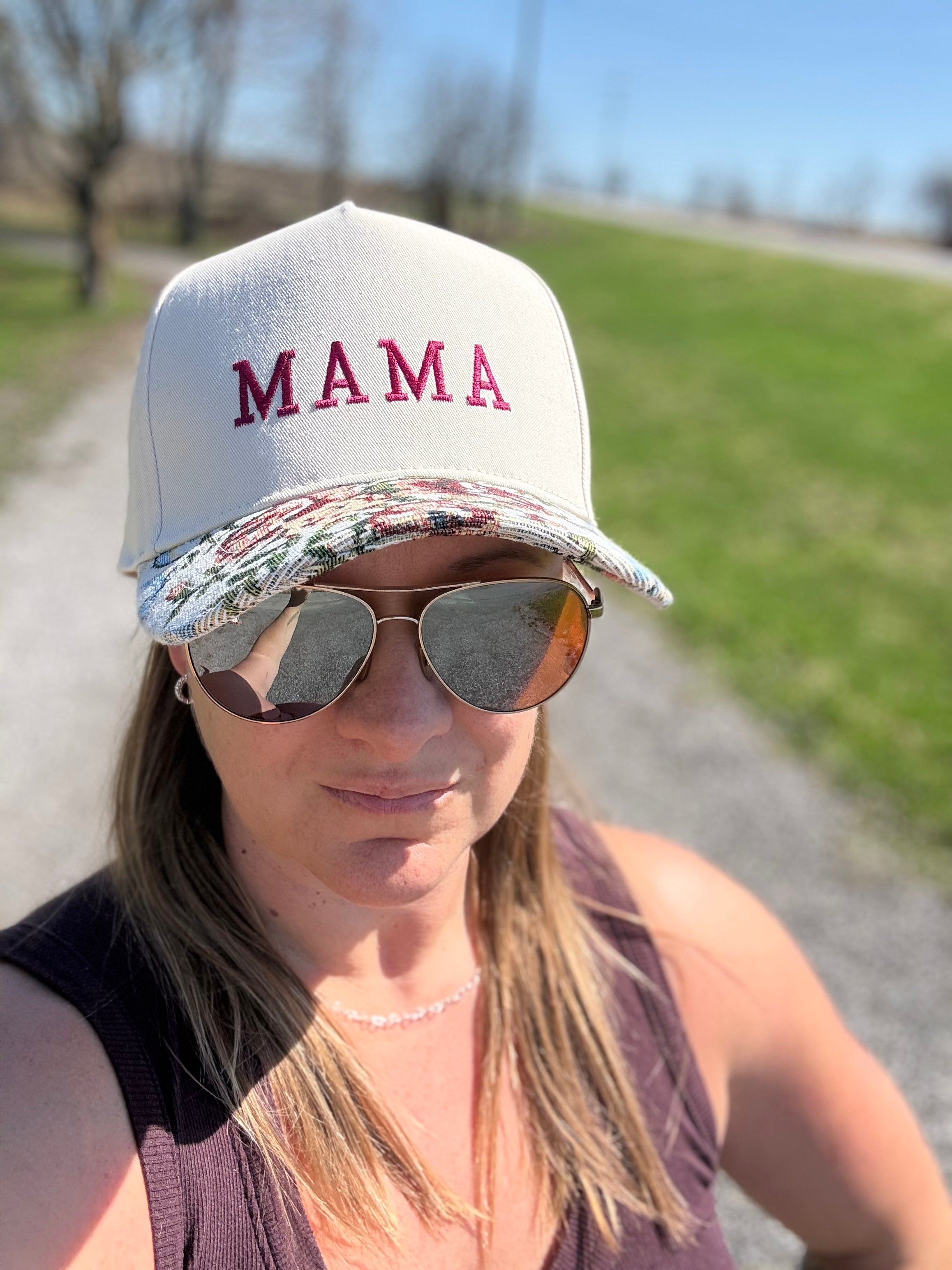 Floral Print Beige Brocade Hat - CUSTOMIZE ME!