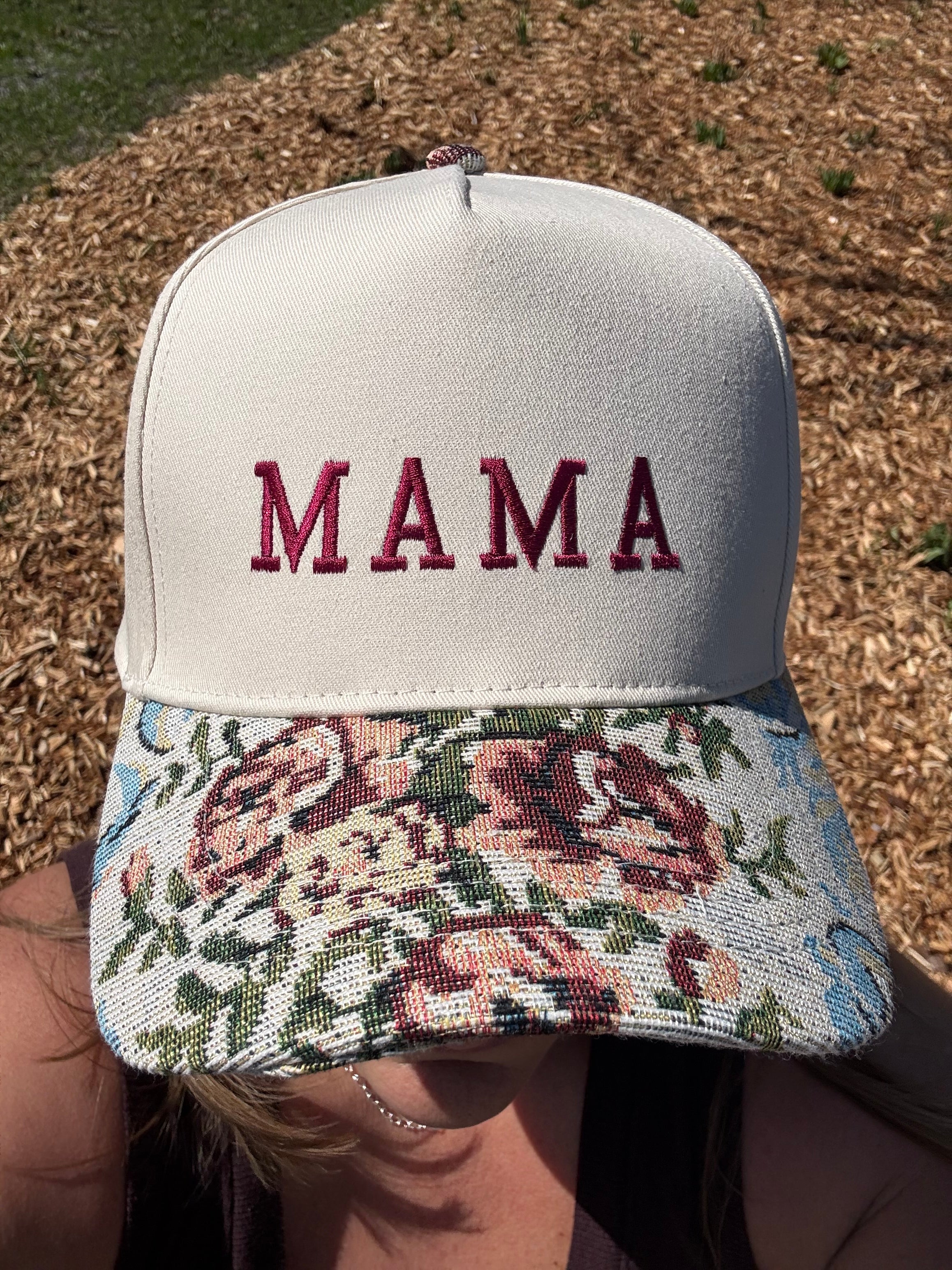 Floral Print Beige Brocade Hat - CUSTOMIZE ME!