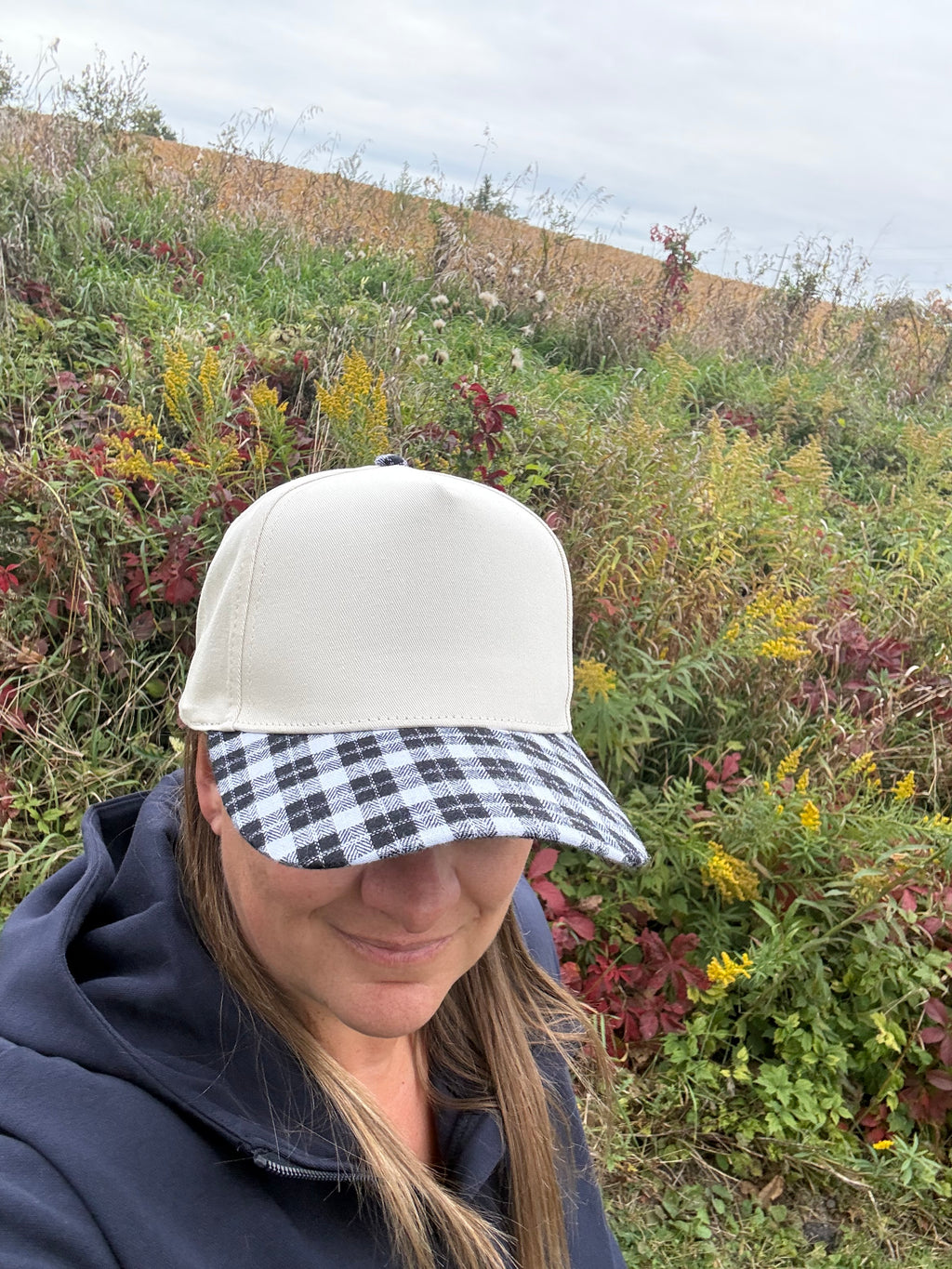 Black & White Plaid Brim / Beige Hat - CUTOMIZE ME!
