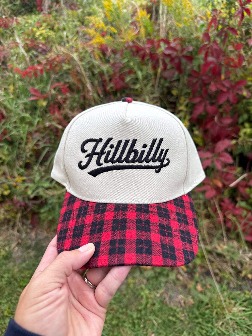 Red Plaid Brim / Beige Hat - CUSTOMIZE ME!