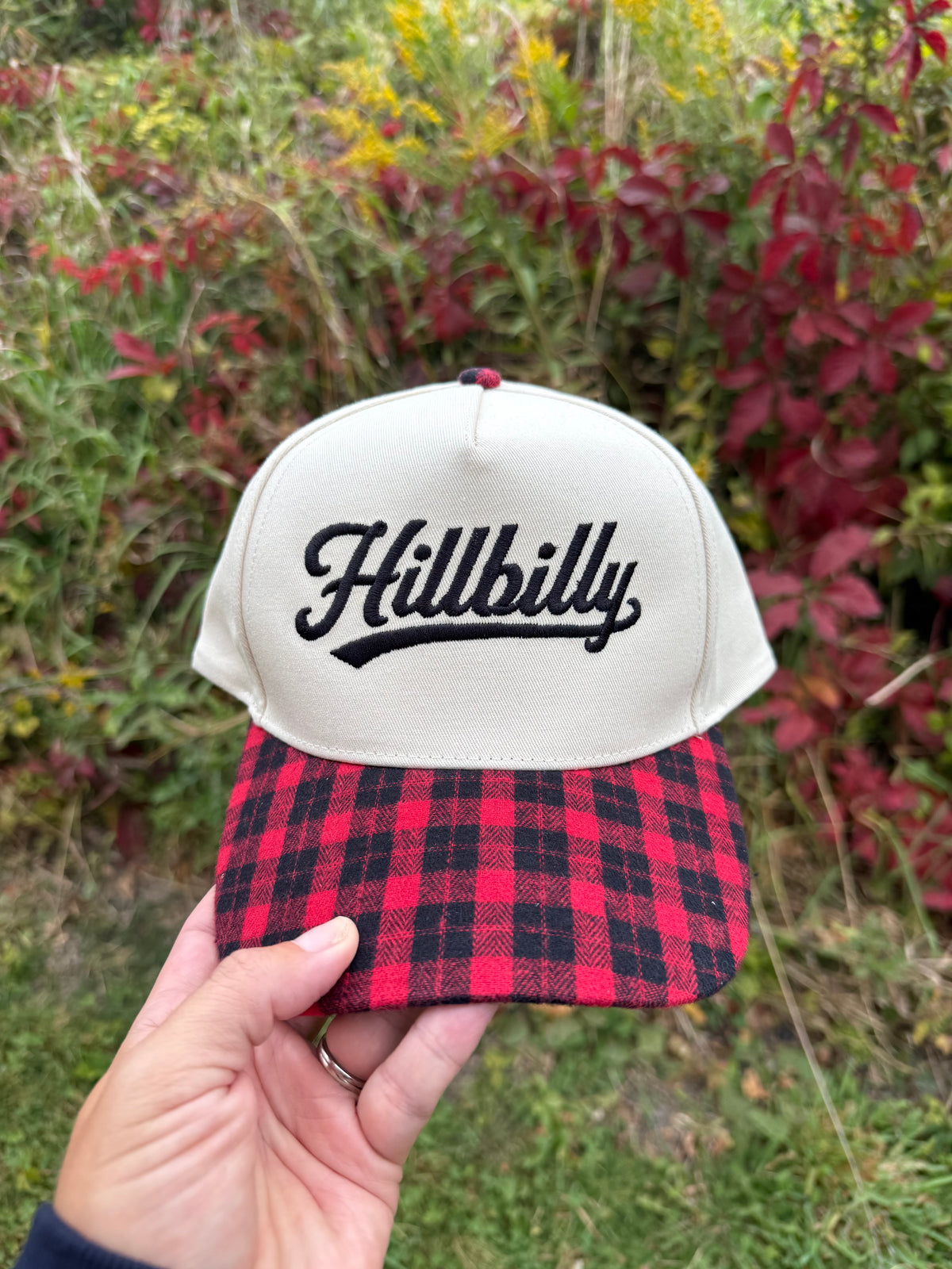 Red Plaid Brim / Beige Hat - CUSTOMIZE ME!