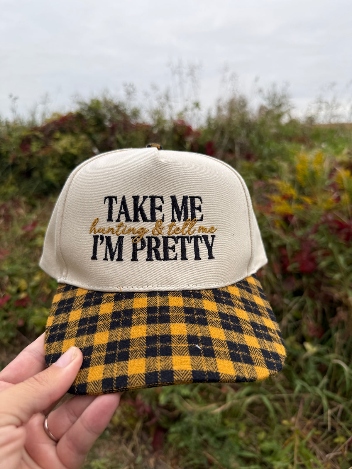 Yellow Plaid Brim / Beige Hat - CUSTOMIZE ME!