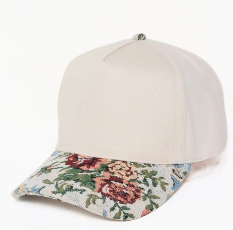 Floral Print Beige Brocade Hat - CUSTOMIZE ME!