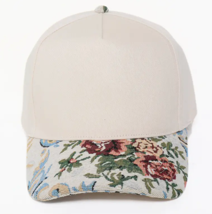 Floral Print Beige Brocade Hat - CUSTOMIZE ME!