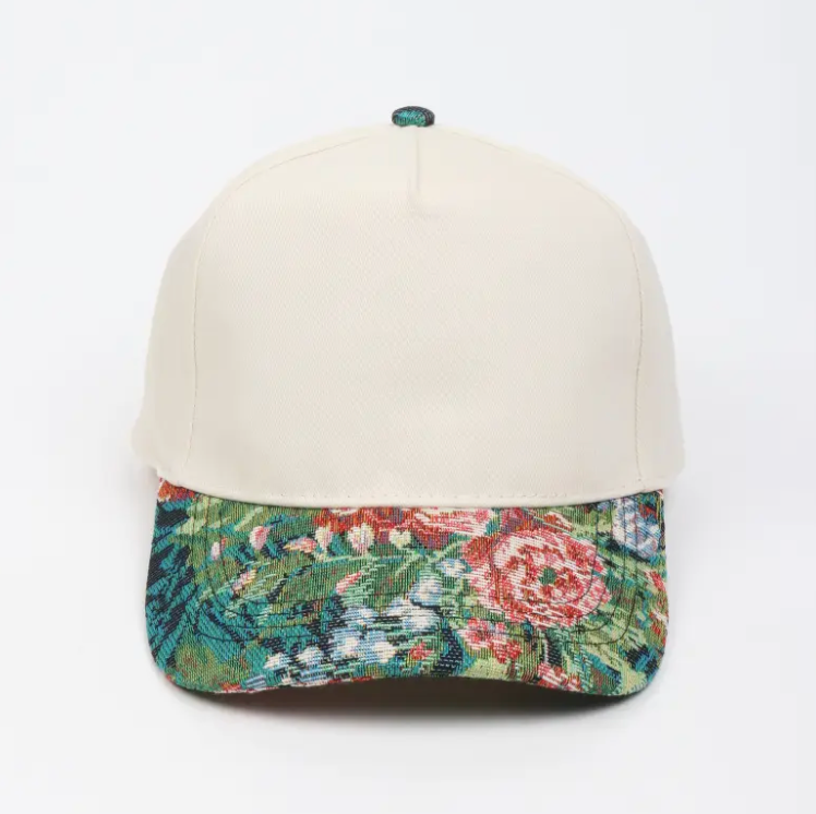 Navy Floral Brocade Brim Hat - CUSTOMIZE ME!