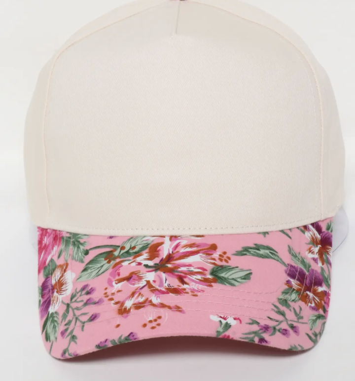 Pink Floral Brim Hat - CUSTOMIZE ME!