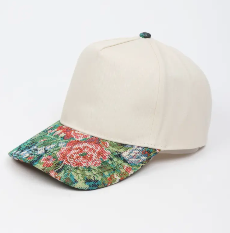 Navy Floral Brocade Brim Hat - CUSTOMIZE ME!