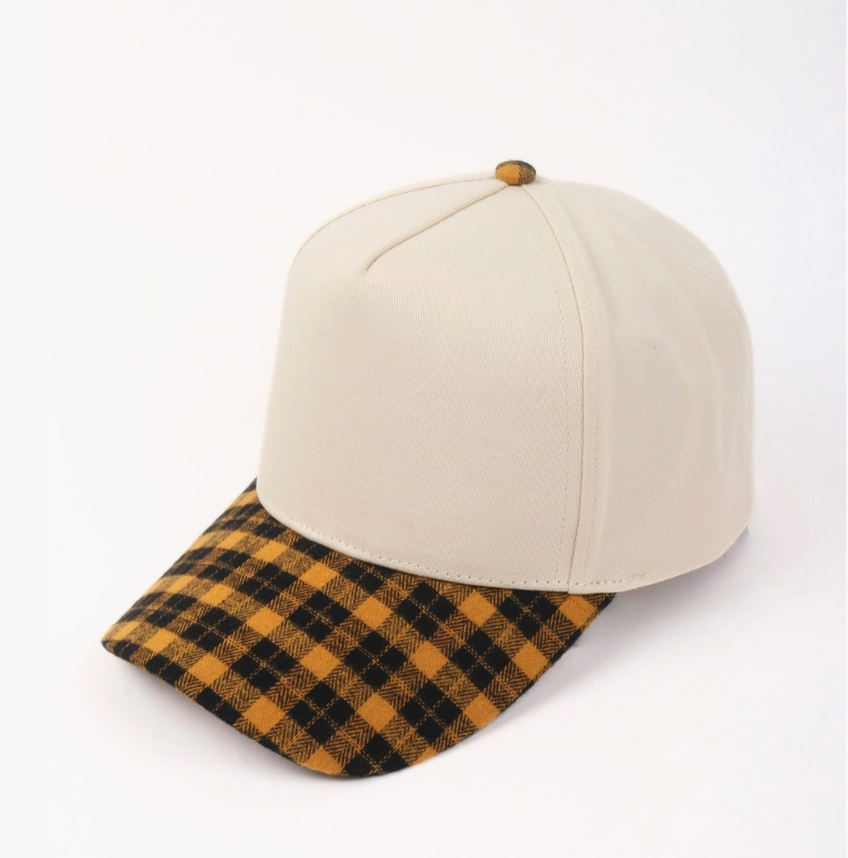 Yellow Plaid Brim / Beige Hat - CUSTOMIZE ME!