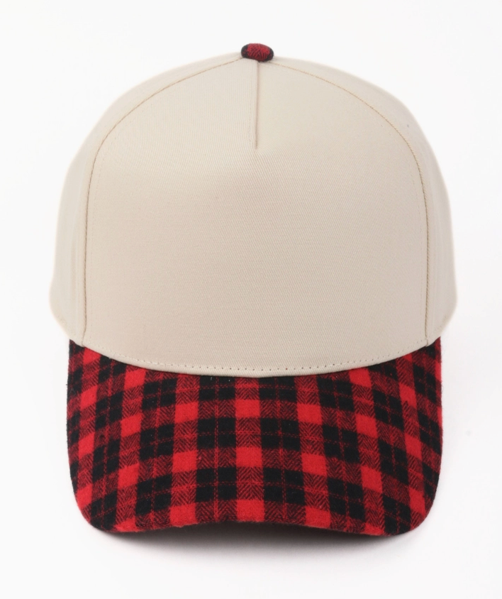 Red Plaid Brim / Beige Hat - CUSTOMIZE ME!