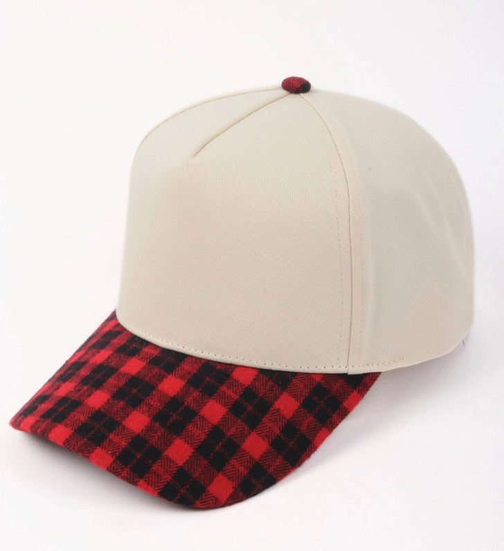 Red Plaid Brim / Beige Hat - CUSTOMIZE ME!