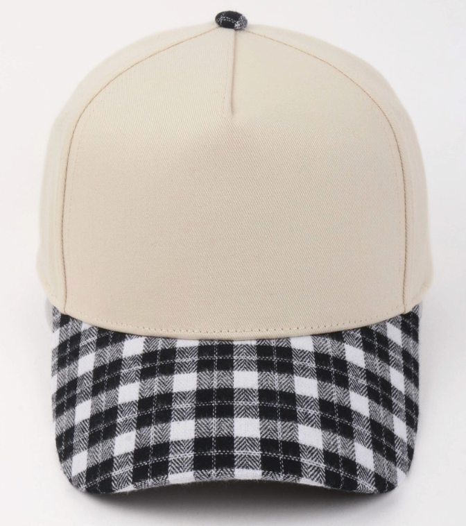 Black & White Plaid Brim / Beige Hat - CUTOMIZE ME!