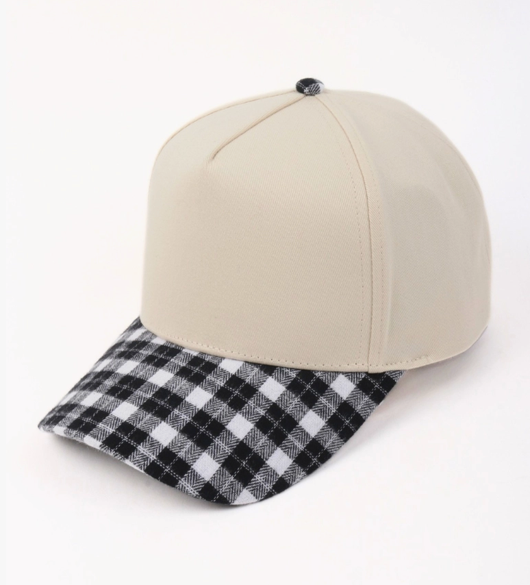 Black & White Plaid Brim / Beige Hat - CUTOMIZE ME!